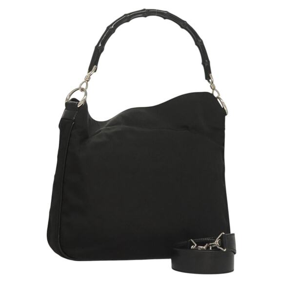 GUCCI Bamboo Hand Bag Canvas Black Silver 001 001 - Picture 1 of 16